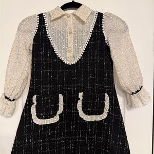 Chic Black and White Kids Casual Dress
